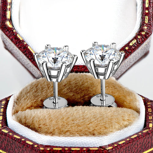 Classic 3.0CT D Color Moissanite Men Earrings Original 925 Silver 2CT Round Diamond Piercing Studs Wedding Party Women's Jewelry