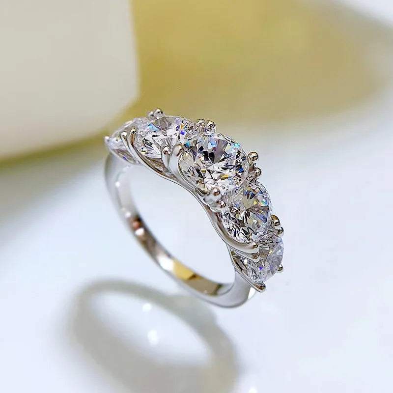 Anziw 5 Stone Rings 3.6cctw D Color Moissanite Engagement Wedding Bands Sliver 925 for Women Sparkling Diamonds Jewelry With