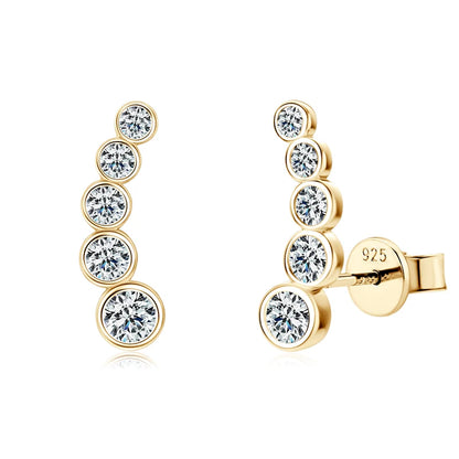 Anziw Earrings Climber with D0.43CT Bezel D Color Moissanite Piercing Studs 100% 925 Silver for Women Jewelry with Certificate