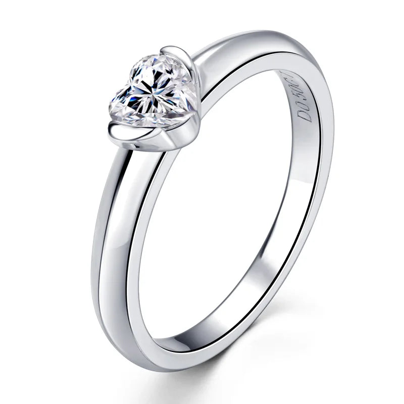 Anziw Rose Gold Color 0.5ct Heart Shaped Moissanite Solitaire Engagement Ring Silver 925 for Women Promise Wedding Bands Jewelry