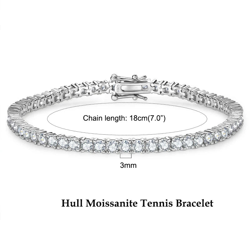 Anziw 925 Sterling Silver Plated 14K Gold Tennis Bracelet 3mm 5mm D VVS1 Round Moissanite Bracelets for Women Men Couples Gifts