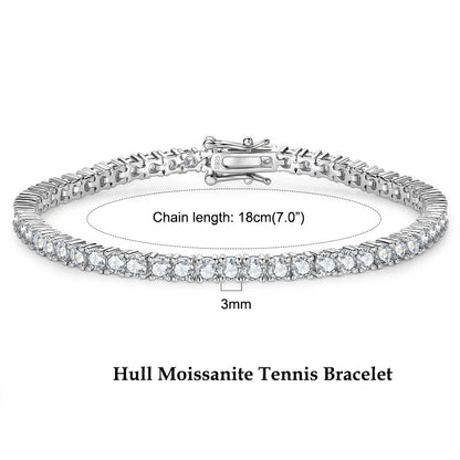 Anziw 925 Sterling Silver Plated 14K Gold Tennis Bracelet 3mm 5mm D VVS1 Round Moissanite Bracelets for Women Men Couples Gifts
