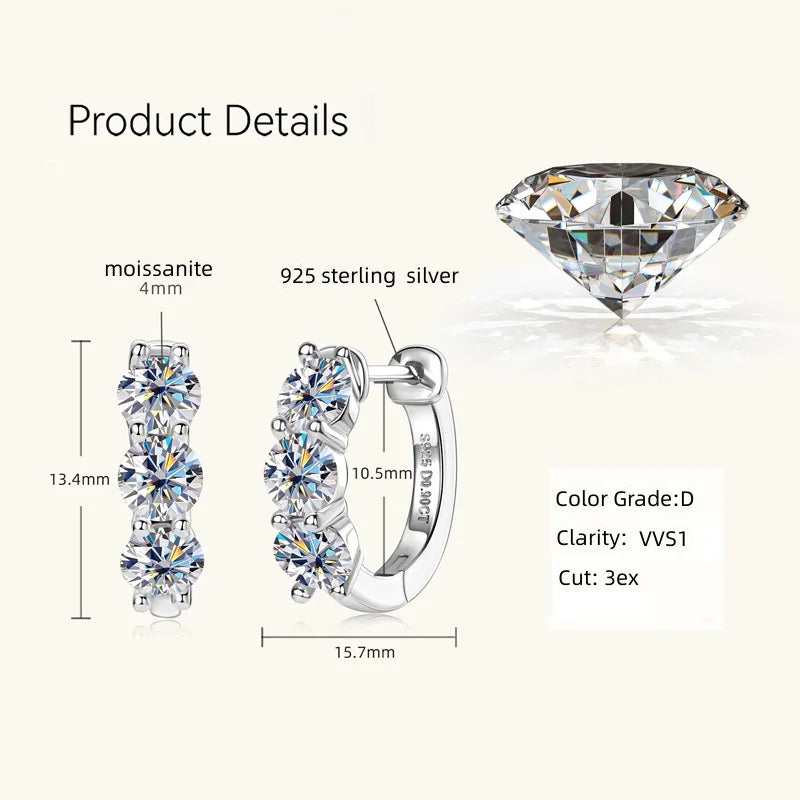 Anziw 14k Gold Plated Hoop Earrings for Women 3.5mm D Color 925 Sterling Silver Moissanite Diamond Huggie Earring Girls Jewelry