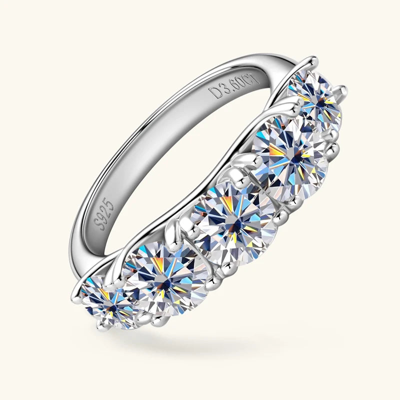 Anziw 3.60CTW All Moissanite Diamond Ring Sparking D Color 5 Stones Wedding Engagement Band For Women 925 Silver Promise Jewelry