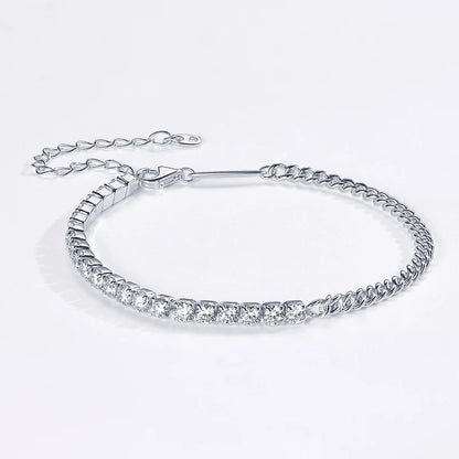 18k Gold Plated Half Tennis Bracelet 2mm 3mm D Moissanite Cuban Bracelet Real 925 Silver Chain for Women Men Certified Jewelry