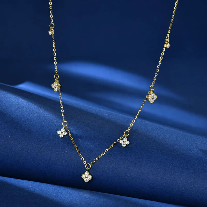 Anziw 2mm Moissanite Pendant Necklace for Women 925 Silver Four Clover Flower Clavicle Necklaces Charm Valentine Gift 2025 Trend