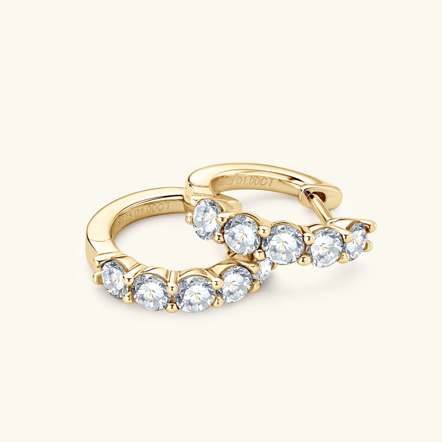 Anziw 14k Gold Plated Hoop Earrings for Women 3.5mm D Color 925 Sterling Silver Moissanite Diamond Huggie Earring Girls Jewelry