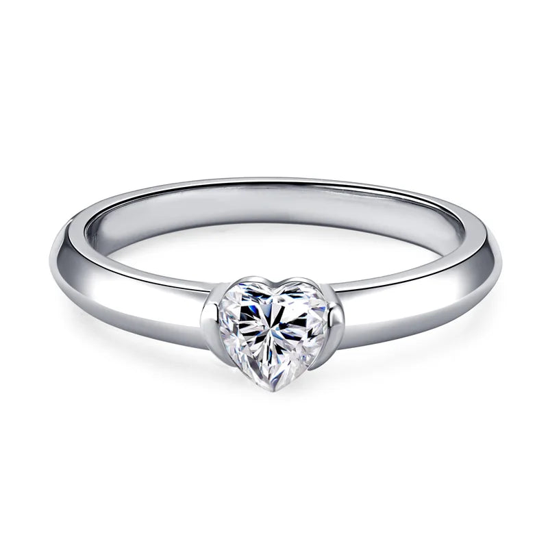 Anziw Rose Gold Color 0.5ct Heart Shaped Moissanite Solitaire Engagement Ring Silver 925 for Women Promise Wedding Bands Jewelry