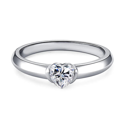 Anziw Rose Gold Color 0.5ct Heart Shaped Moissanite Solitaire Engagement Ring Silver 925 for Women Promise Wedding Bands Jewelry
