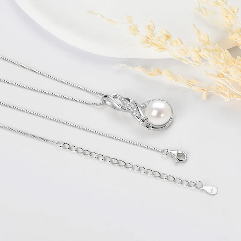 Anziw 10mm Freshwater Pearl Pendant Infinity Necklace 100% 925 Silver Adjustable Chain Fashion Fine Jewel for Women Gift 45+5cm
