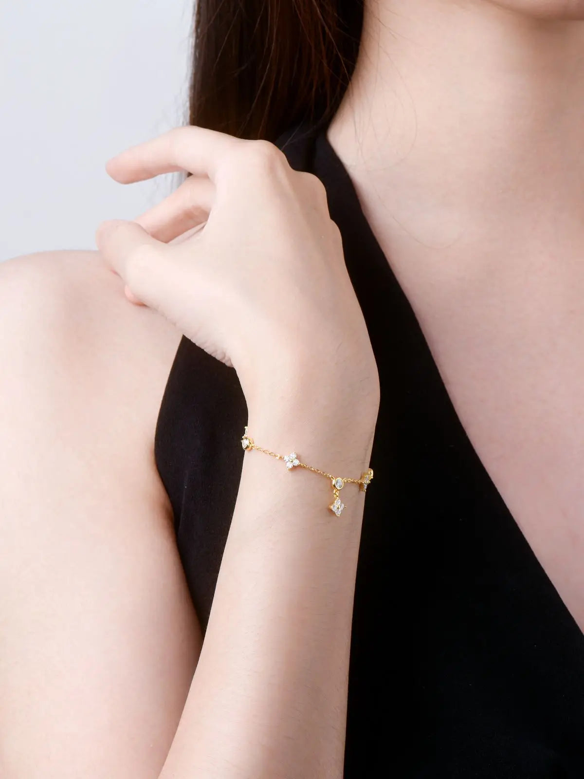 Anziw Silver 925 Four Leaf Clover Bracelet Certified D Color Moissanite Bracelets Gold Plated Charm for Women Lucky Jewelry Gift