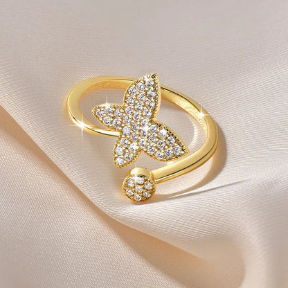 Anziw 14K Gold Filled Exquisite Butterfly Open Rings Micro Inlay Cubic Zirconia Ring for Women Wedding Party 2026 Tendy Jewelry