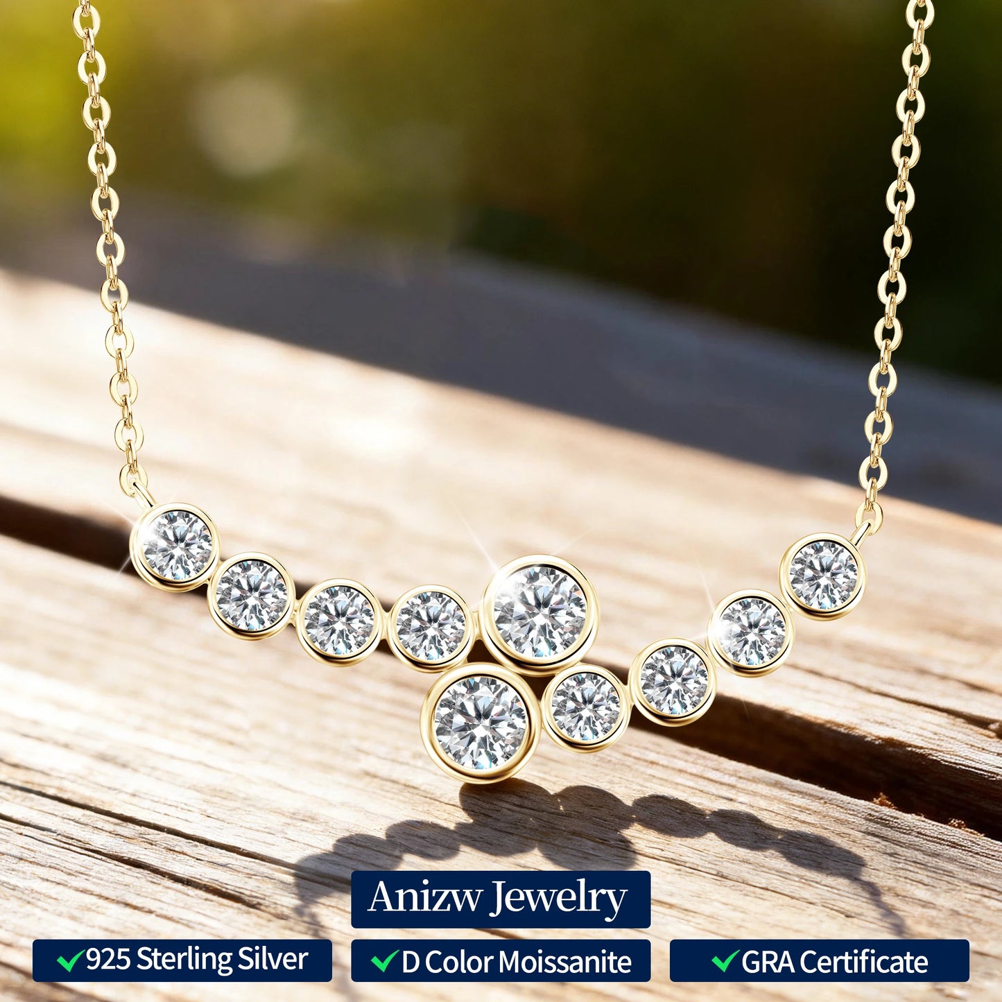Anziw 4mm&3mm Bubble Moissanite Curved Pendant Necklace for Women 925 Silver Collar French Unique Jewelry 2025 Anniversary Gift