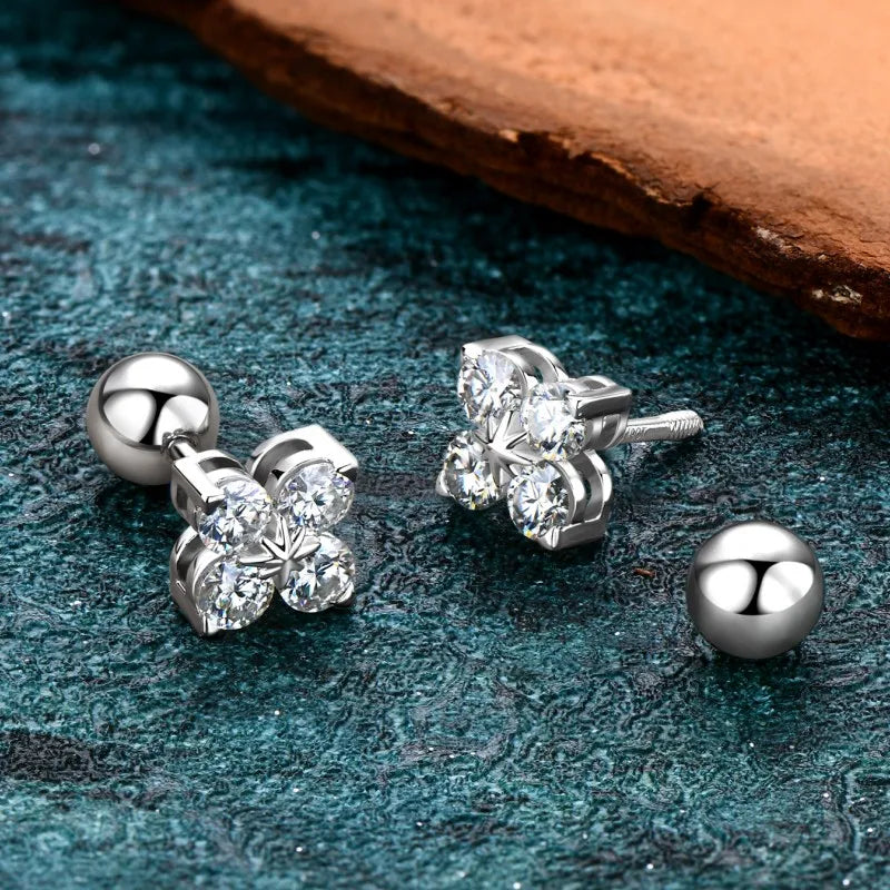 Trendy Clover Flower Stud Earrings 3mm D Moissanite Lab Diamond 100% Real 925 Silver Piercing Ear Jewelry for Women Gifts 2025