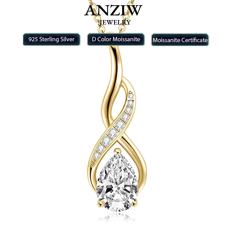 Anziw 7x10mm 2ct Pear Cut Moissanite Infinity Pendant Necklace for Women 925 Sterling Silver Adjustable Chain Fine Jewelry Gift
