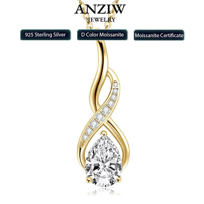 Anziw 7x10mm 2ct Pear Cut Moissanite Infinity Pendant Necklace for Women 925 Sterling Silver Adjustable Chain Fine Jewelry Gift
