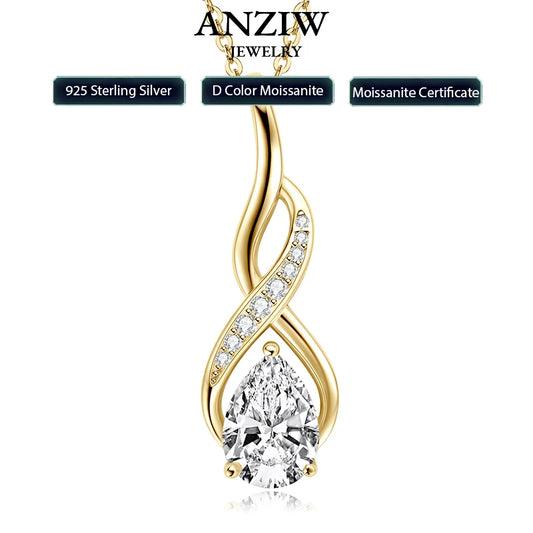 Anziw 7x10mm 2ct Pear Cut Moissanite Infinity Pendant Necklace for Women 925 Sterling Silver Adjustable Chain Fine Jewelry Gift