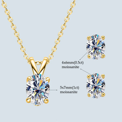 4.0cttw Oval Cut D Moissanite Jewelry Set Real 925 Silver Pendant Necklace and Luxury Hoop Earrings Sets for Women Trendy Gift