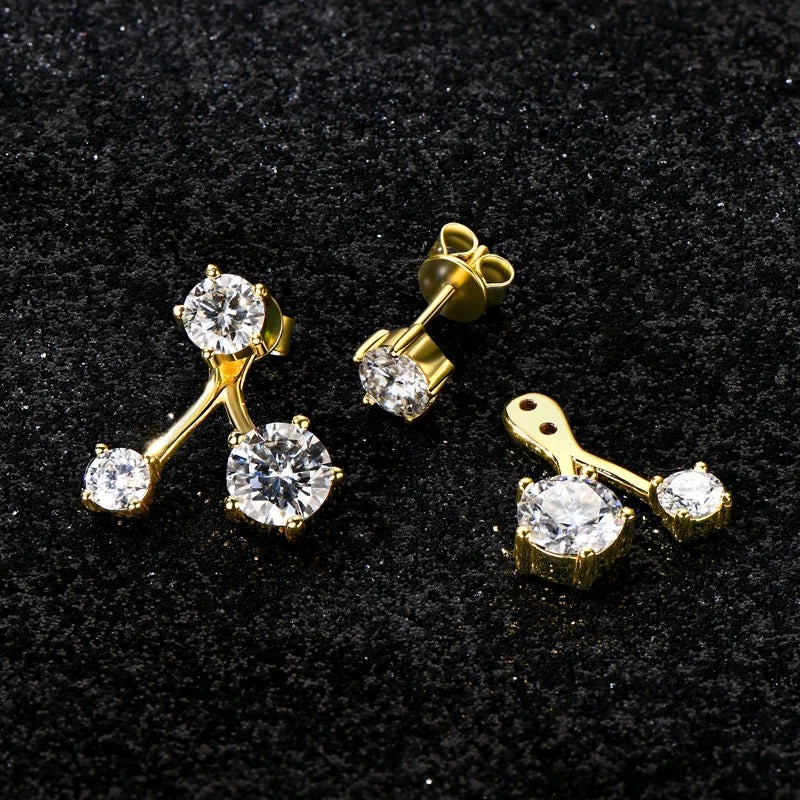 Anziw Trendy Dual Use Earrings Jackets 925 Sterling Silver D Color Moissanite Ear Jacket Studs for Women Jewelry Valentine Gifts
