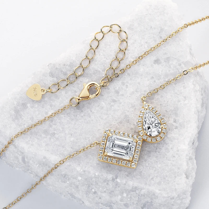 3CTW. 2ct Emerald Cut and Pear Cut D Moissanite Pendant Necklace for Women s925 Silver Certified Jewelry Party Birthday Gift