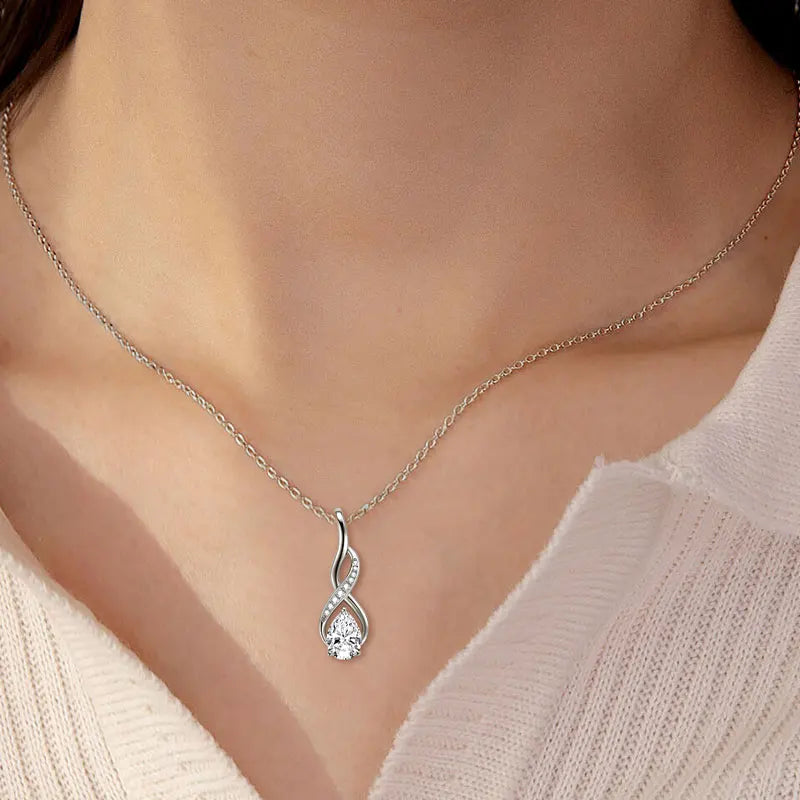 Anziw 7x10mm 2ct Pear Cut Moissanite Infinity Pendant Necklace for Women 925 Sterling Silver Adjustable Chain Fine Jewelry Gift
