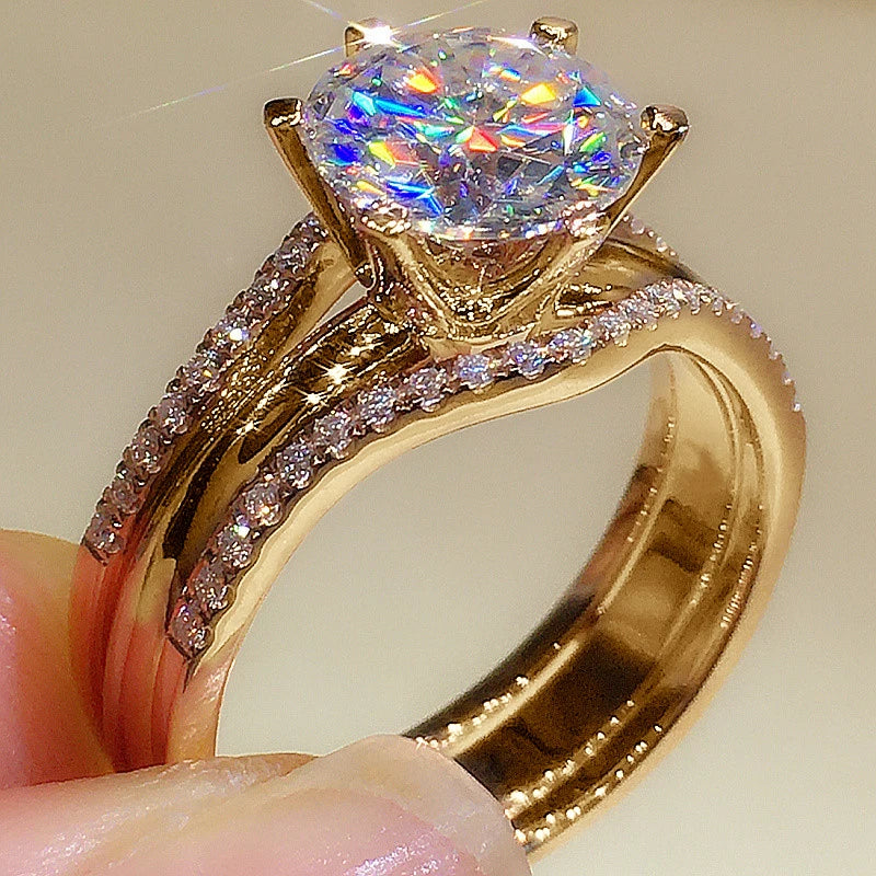 Anziw Gold Color 3.0CT Moissainte Wedding Rings Bridal Sets for Women Classic 2ct Designed Promise Band Engagement Jewelry Gifts