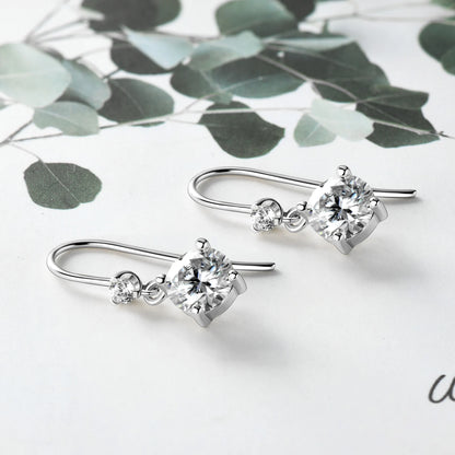 Anziw Hook Earrings Real 925 Silver 6.5mm 1ct Round Moissanite Drop Dangle Earring Certified Wedding Jewelry for Women Gift