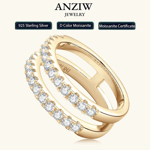 Anziw Luxury Full Moissanite Bands Double Row Wedding Rings Real 925 Sterling Silver Ring Enhancer For Women Jewelry Certificate
