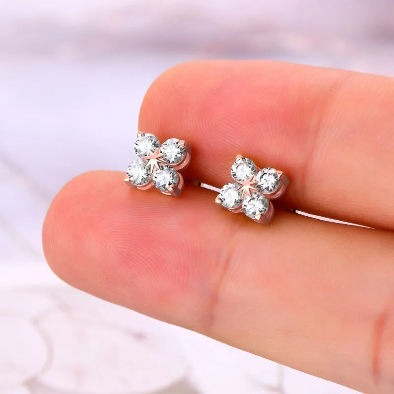 Anziw Lucky Four Leaf Clover Moissanite Stud Earrings 925 Sterling Silver Screw-Back Piercing Ear Jewelry for Women Men Gifts