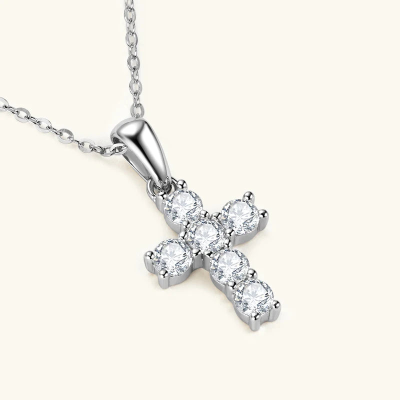 Anziw Classic Charm Cross Pendant Necklace 925 Sterling Silver Moissanite with Certificate  for Women Men Gifts Collar Jewelry
