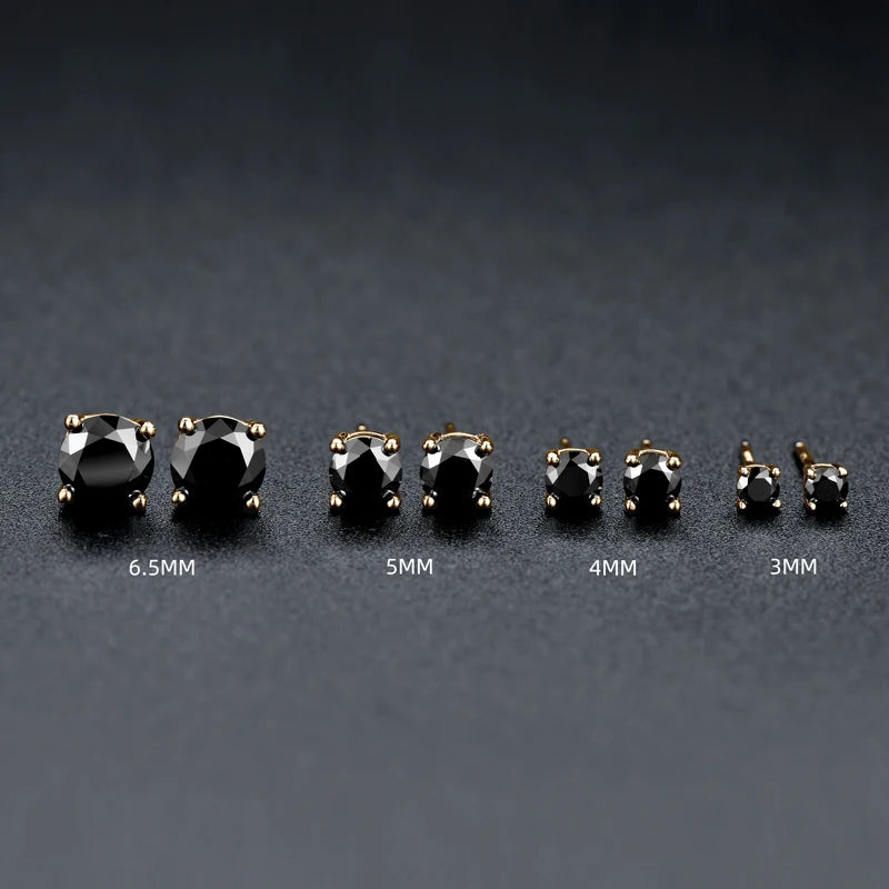 Anziw Sparkle Real Moissanite Black Stud Earrings Diamond 925 Silver Gold Ear Piercing Jewelry for Women Men Gifts 3mm/4mm/5mm