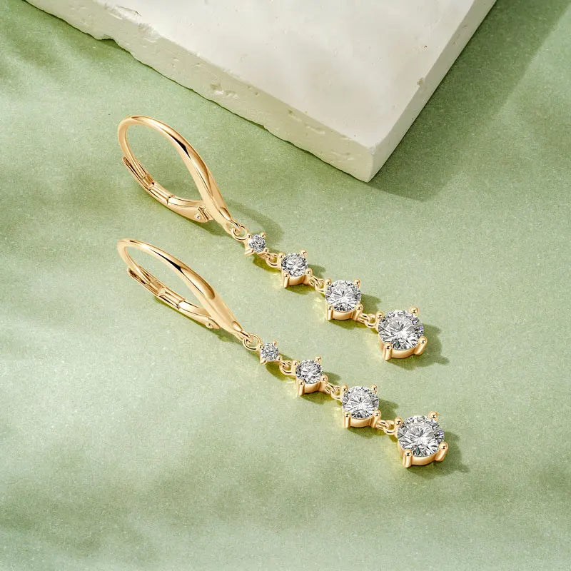 Anziw 42mm Long Dangle D Moissanite Drop Earrings for Women 925 Sterling Silver Hoop Clip Earrings Wedding Fine Jewelry Gift