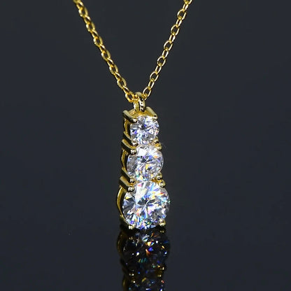 Anziw 925 Silver Necklace 1.80CTW.3 Stones D Color Round Moissanite Pendant Necklace for Women Certified Jewelry 18K Gold Plated