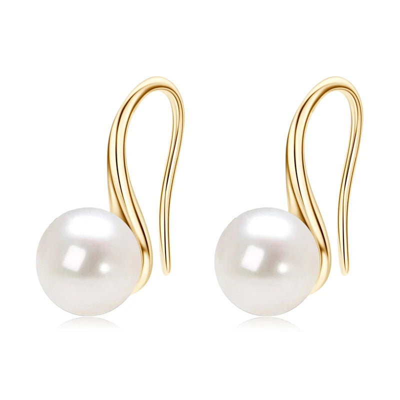 Anziw Elegant Pearl Drop Earrings 8-8.5mm Natural Freshwater Pearl Hook Earrings For Women Classic Wedding Jewel 14K Gold Fille