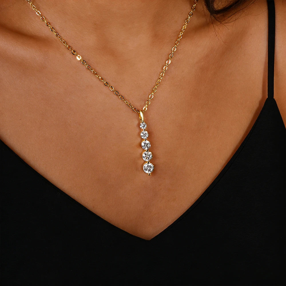 Anziw 0.92cttw D VVS1 Moissanite Pendant Necklace for Women 5-Stone Pendant 14K Gold Filled Collar 2026 Jewelry Valentine's Gift