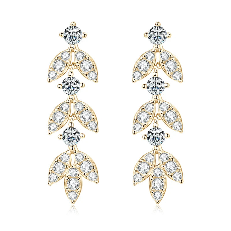 ANZIW Real Moissanite Earrings Leaf Chandelier Drop Dangle Long Earrings 925 Silver Piercing Studs for Women Cute Jewelry Korean