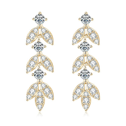 ANZIW Real Moissanite Earrings Leaf Chandelier Drop Dangle Long Earrings 925 Silver Piercing Studs for Women Cute Jewelry Korean
