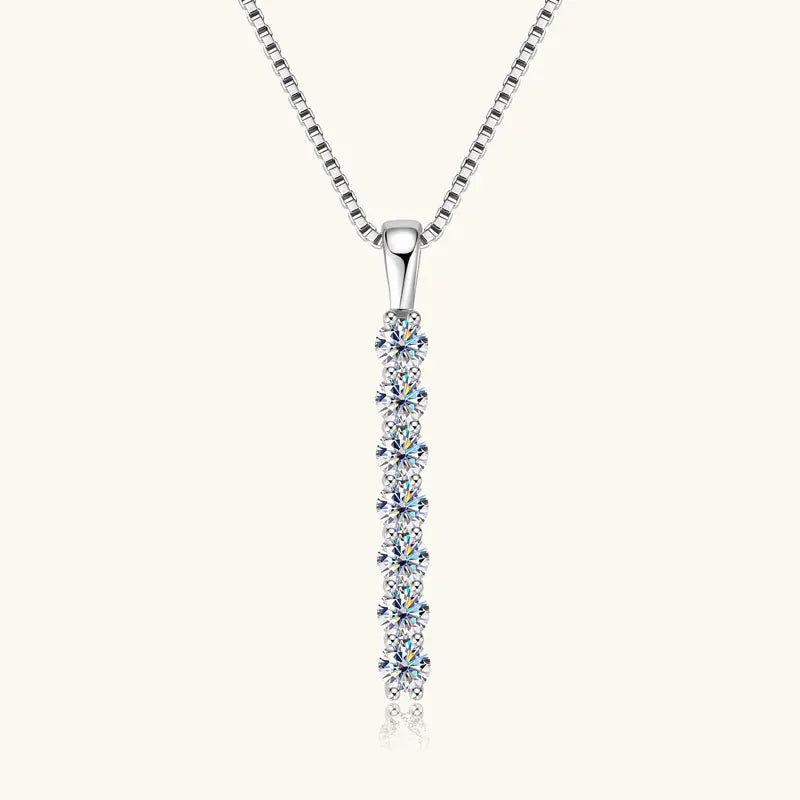 Anziw 2.8mm 0.56ctw. Moissanite Pendant Necklace for Women 925 Silver Adjustable Chain 7-stone Bar Necklaces Trend Jewelry Gifts