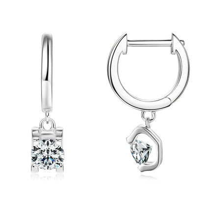 Real 925 Sterling Silver 5mm 1ctw. Round D Color Moissanite Diamond Drop Hoop Earrings For Women Fine Jewelry Wedding Party Gift