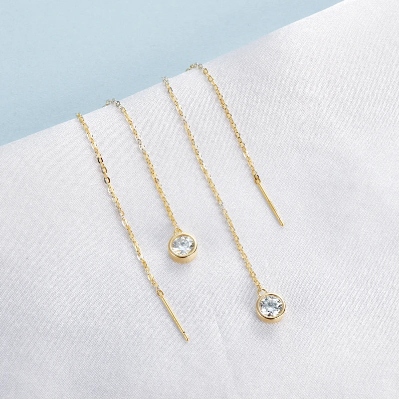 Anziw 925 Sterling Silver Ear Line Earrings Round Cut Moissanite 5mm (0.5ct) Pendant Dangle Tassel Earrings Threader for Women