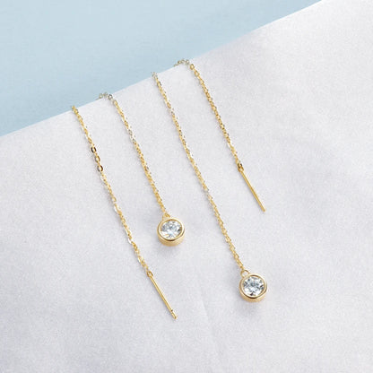 Anziw 925 Sterling Silver Ear Line Earrings Round Cut Moissanite 5mm (0.5ct) Pendant Dangle Tassel Earrings Threader for Women