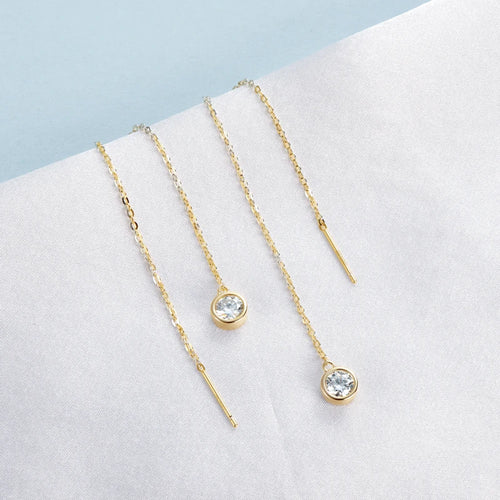 Anziw 925 Sterling Silver Ear Line Earrings Round Cut Moissanite 5mm (0.5ct) Pendant Dangle Tassel Earrings Threader for Women