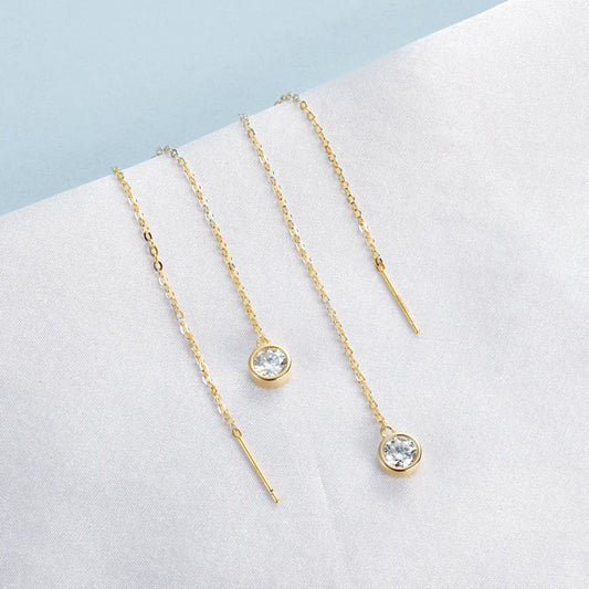 Anziw 925 Sterling Silver Ear Line Earrings Round Cut Moissanite 5mm (0.5ct) Pendant Dangle Tassel Earrings Threader for Women
