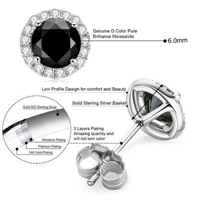 Anziw Vintage 0.8CT Black Moissanite Stud Earrings Silver 925 Jewelry for Women Men Halo Piercing Ear Earring Trending Products