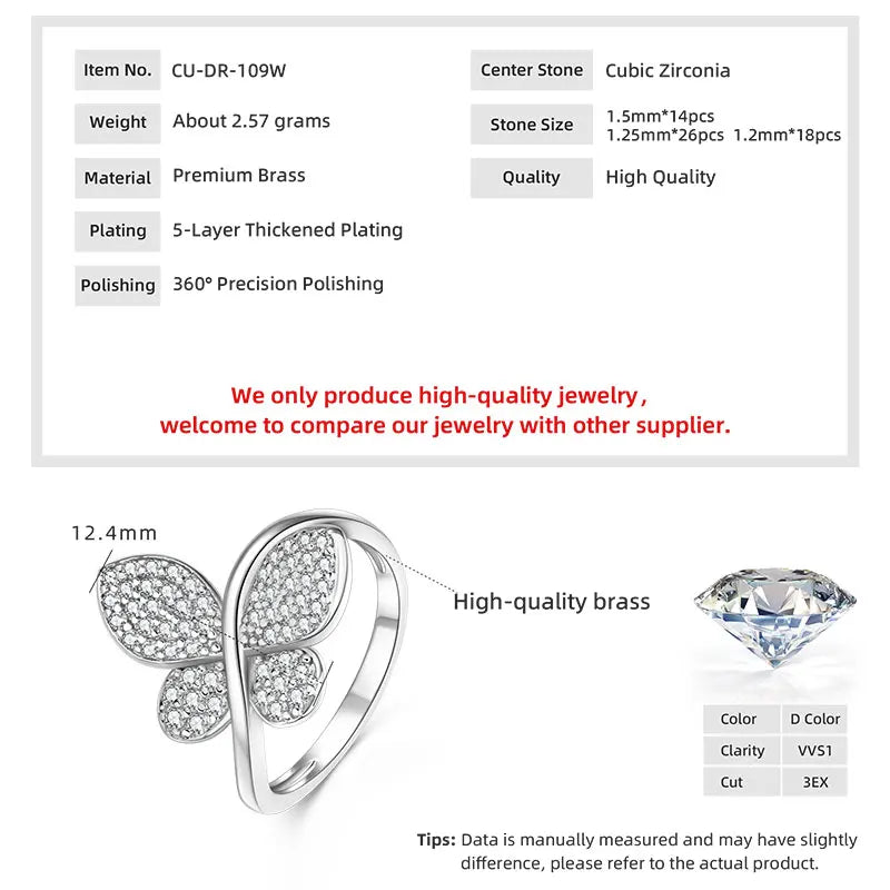 Anziw 2026 New Tendy Cubic Zirconia For Women Butterfly Engagement Ring 14K Gold Filled Ring Birthday Valentine Jewelry Gifts