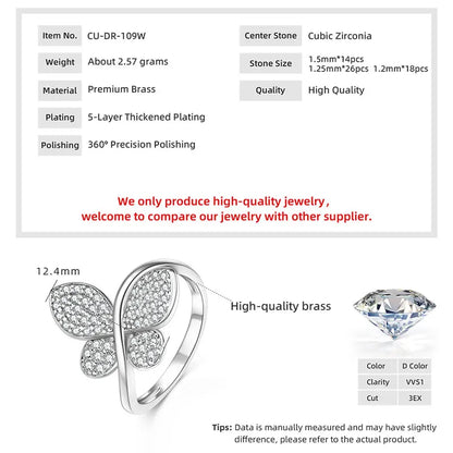Anziw 2026 New Tendy Cubic Zirconia For Women Butterfly Engagement Ring 14K Gold Filled Ring Birthday Valentine Jewelry Gifts