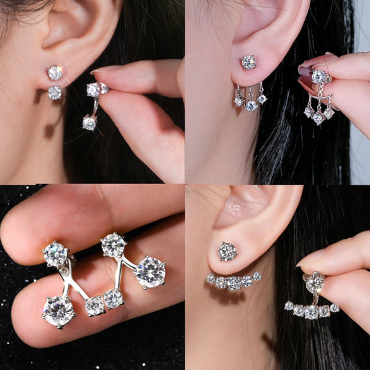 Anziw Trendy Dual Use Earrings Jackets 925 Sterling Silver D Color Moissanite Ear Jacket Studs for Women Jewelry Valentine Gifts