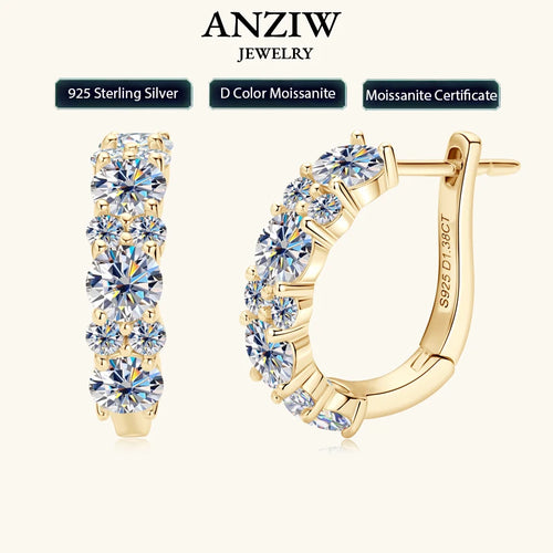 Anziw 2.76CTTW. Moissanite Earrings Luxury 925 Sterling Silver Hoop Stud Earrings for Women Wedding Party 2024 New Jewelry Gifts