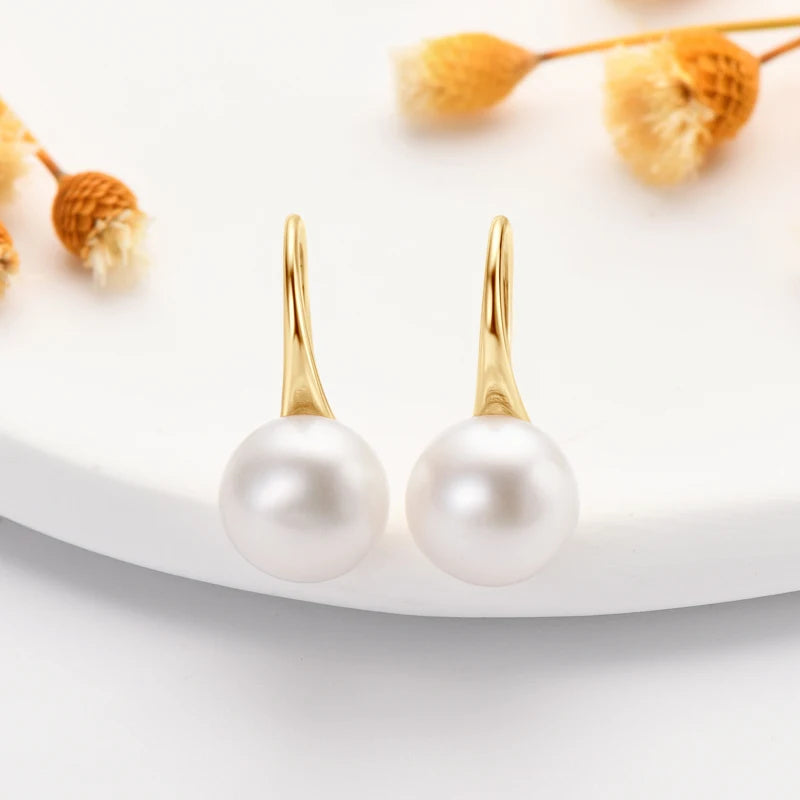 Anziw 8-8.5mm Natural Freshwater Pearl Drop Hook Earrings For Women Elegant Wedding Engagement Earrings 14K Gold Fille Jewelry