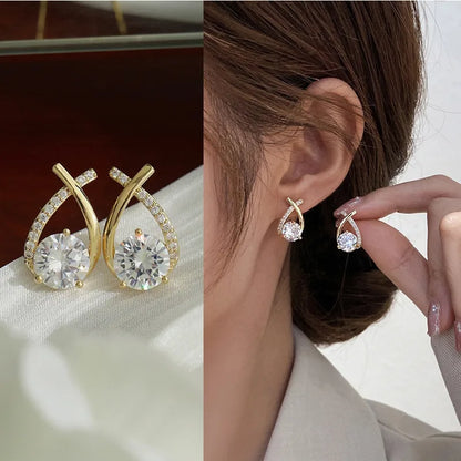 Anziw S925 5MM 0.5CT D Round Moissanite Cross Stud Earrings Real 925 Sterling Silver for Women Sparking Lab Diamond Fine Jewelry